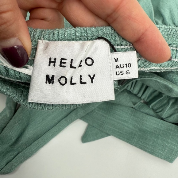 Hello Molly Romper Women Medium NEW Green Linen Blend Halter Sleeveless Short - Picture 7 of 14